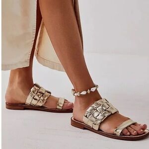 Free People Sandals Woven River Gold